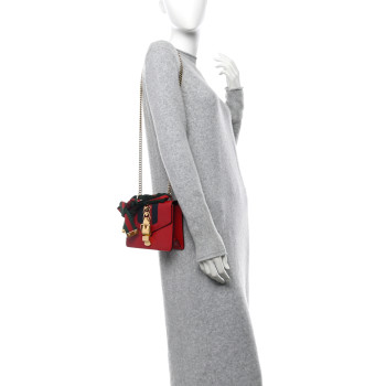 GUCCI Calfskin Mini Sylvie Chain Shoulder Bag Hibiscus Red