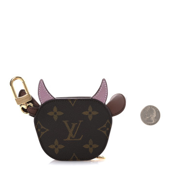 LOUIS VUITTON Monogram Calfskin LV Cow Pouch Bag Charm Brown