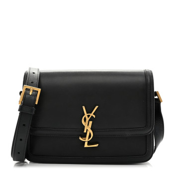 SAINT LAURENT Box Calfskin Monogram Medium Solferino Satchel Black