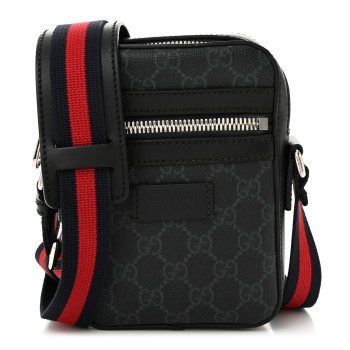 GUCCI GG Supreme Monogram Appia Calfskin Web Small Camera Messenger Bag Black Grey