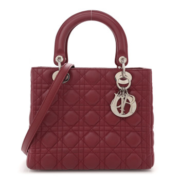 CHRISTIAN DIOR Lambskin Cannage Medium Lady Dior Dark Red