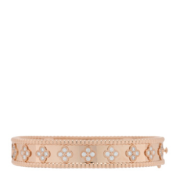 VAN CLEEF & ARPELS 18K Rose Gold Diamond Perlee Clovers Bangle Bracelet S