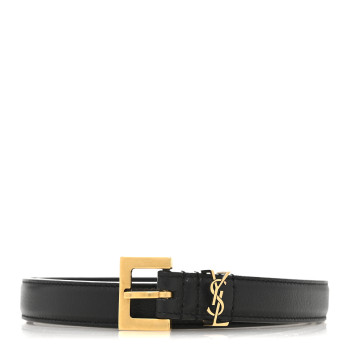 SAINT LAURENT Smooth Calfskin Monogram Square Buckle Belt 95 38 Black