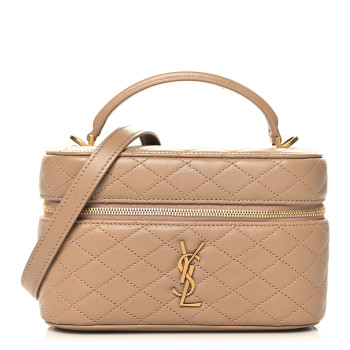 SAINT LAURENT Lambskin Quilted Mini Gaby Vanity Case Dark Toffee
