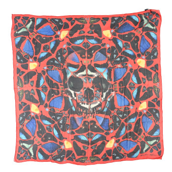 ALEXANDER MCQUEEN x Damien Hirst Silk Chiffon Psalms 113 Scarf Red Multicolor