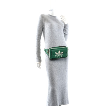 GUCCI X ADIDAS Textured Dollar Calfskin Belt Bag Green