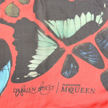 ALEXANDER MCQUEEN x Damien Hirst Silk Chiffon Psalms 113 Scarf Red Multicolor