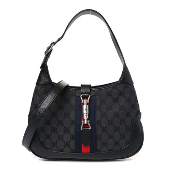 GUCCI X BALENCIAGA BB Monogram Calfskin Web Small Jackie 1961 Hobo Black