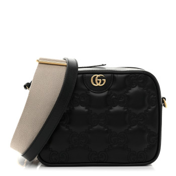GUCCI Calfskin GG Matelasse Shoulder Bag Black Natural