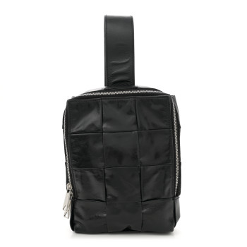 BOTTEGA VENETA Paper Calfskin Intreccio Mini Cassette Sling Bag Black