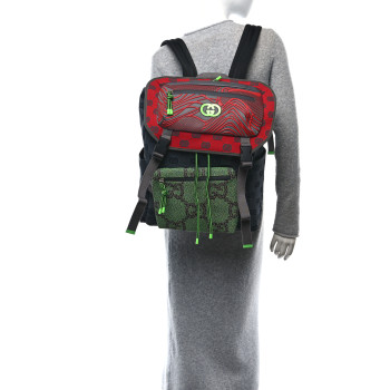 GUCCI Jersey GG Monogram All Over Pan Sport Double Buckle Backpack Grey Green Multicolor