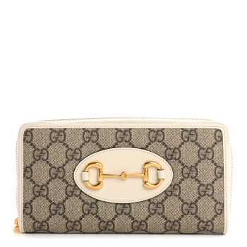 GUCCI GG Supreme Monogram Azalea Calfskin Horsebit 1955 Zip Around Wallet Beige Ebony Mystic White