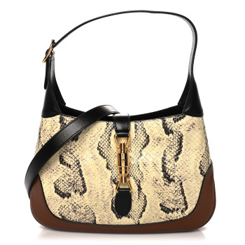 GUCCI Snakeskin Calfskin Small Jackie 1961 Hobo Black Brown