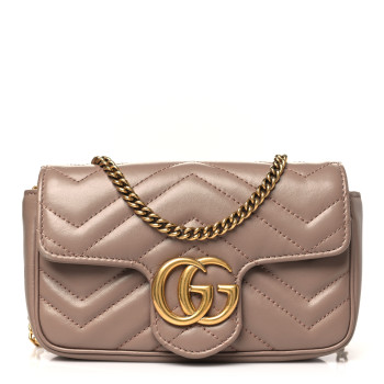 GUCCI Calfskin Matelasse Mini GG Marmont Shoulder Bag Porcelain Rose