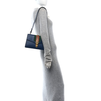 GUCCI Calfskin Small Sylvie Shoulder Bag Blue Agata