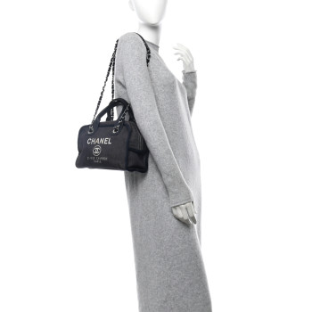 CHANEL Denim Deauville Bowling Bag Blue