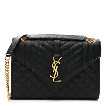 SAINT LAURENT Grain De Poudre Textured Mixed Matelasse Triquilt Medium Monogram Satchel Black