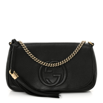 GUCCI Pebbled Calfskin Medium Soho Flap Crossbody Black
