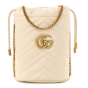 GUCCI Calfskin Matelasse Mini GG Marmont 2.0 Bucket Bag White