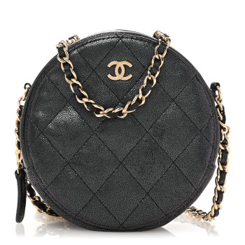 CHANEL Iridescent Caviar Quilted Round Clutch With Chain Black