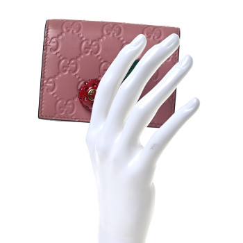 GUCCI Guccissima Cherries Card Case Wallet Pink