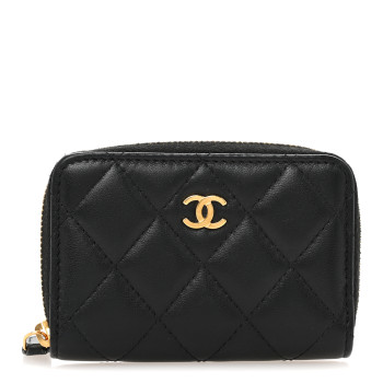 CHANEL Lambskin Quilted Zip Coin Purse Black