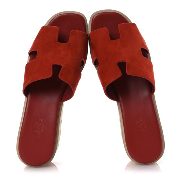 HERMES Suede Goatskin Cork Eze 30 Sandals 39 Orange Brulee
