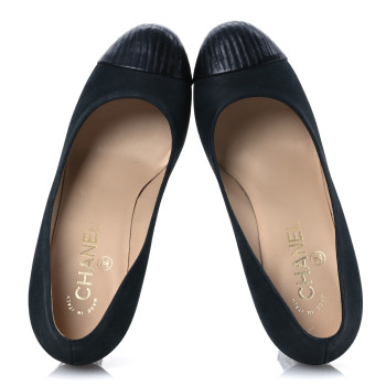 CHANEL Wax Suede Wood Pumps 38 Black Brown