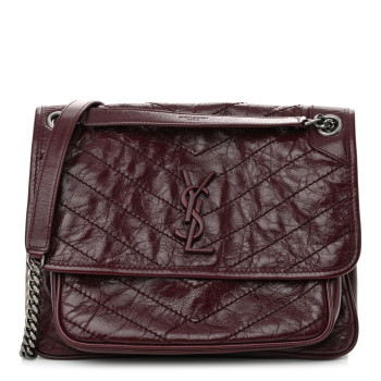 SAINT LAURENT Crinkled Calfskin Matelasse Monogram Medium Niki Chain Satchel Rouge Legion