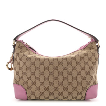 GUCCI Monogram Small Heart Bit Charm Hobo Pink