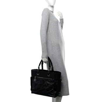CHANEL Coated Canvas Quilted Large Paris Biarritz Tote Black