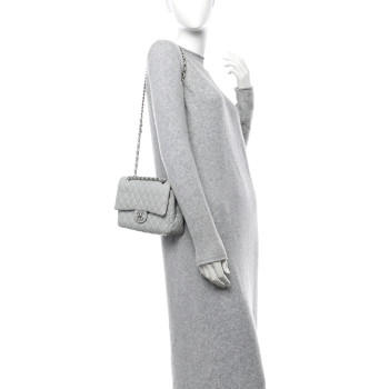 CHANEL Washed Caviar Quilted Medium Double Flap Light Blue