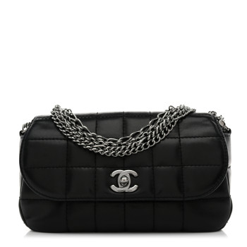 CHANEL Lambskin Chocolate Bar Quilted Lambskin 4 Chain Flap Black