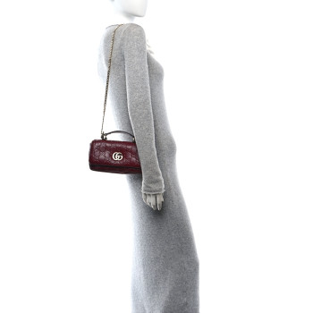 GUCCI Lambskin Embossed Mini GG Milano Top Handle Shoulder Bag Rosso Ancora