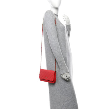 CHANEL Lambskin Quilted Wallet On Chain WOC Red