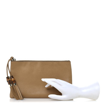 GUCCI Calfskin Large Bamboo Clutch Brown
