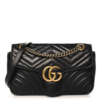 GUCCI Calfskin Matelasse Small GG Marmont Shoulder Bag Black