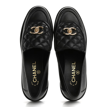 CHANEL Lambskin Quilted CC Turnlock Loafers 39 Black