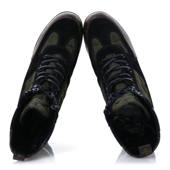 LOUIS VUITTON Nylon Embroidered Monogram Suede Laureate Platform Desert Boots 41 Kaki