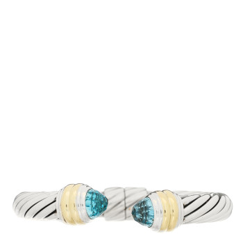 DAVID YURMAN Sterling Silver 14K Yellow Gold Blue Topaz 10mm Cable Classics Hinged Bracelet
