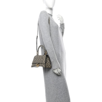 BALENCIAGA X GUCCI GG Supreme Monogram Small Hourglass Top Handle Bag Beige Ebony
