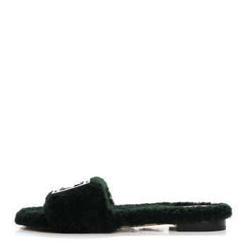 FENDI Shearling FF Baguette Slide Sandals 37 Salvia