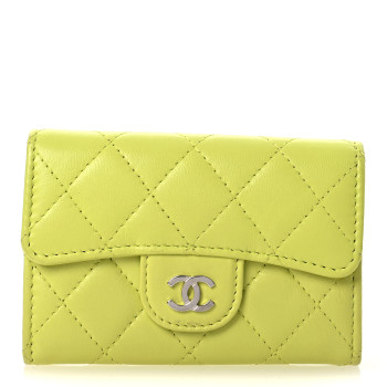 CHANEL Lambskin Quilted Flap Card Holder Wallet Yellow