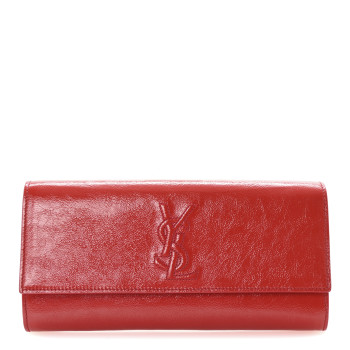 SAINT LAURENT Textured Patent Monogram Belle De Jour Clutch Red