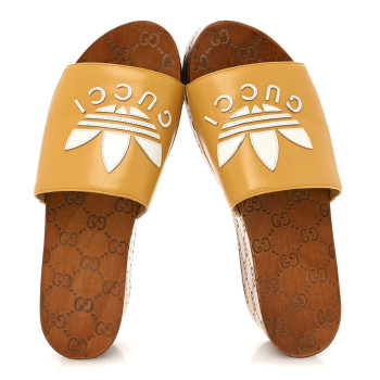 GUCCI X ADIDAS Calfskin Malaga Kid Womens Platform Sandals 40 Crop Off White