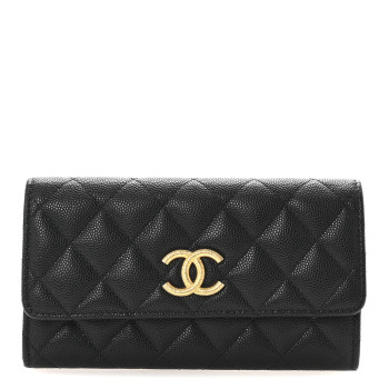 CHANEL Caviar Quilted Textured CC Flap Wallet Black CHANEL Caviar Quilted Textured CC Flap Wallet Black