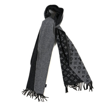 LOUIS VUITTON Cashmere Wool Monogram Gradient Scarf Light Grey