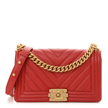 CHANEL Caviar Chevron Quilted Medium Boy Flap Red CHANEL Caviar Chevron Quilted Medium Boy Flap Red