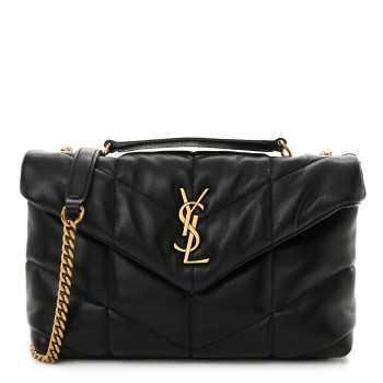 SAINT LAURENT Lambskin Quilted Toy Loulou Puffer Monogram Chain Satchel Black