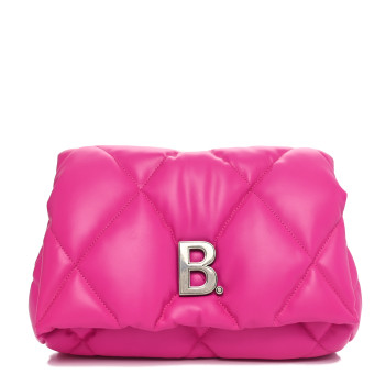 BALENCIAGA Nappa Calfskin Quilted Touch B Puffy Clutch Fuchsia